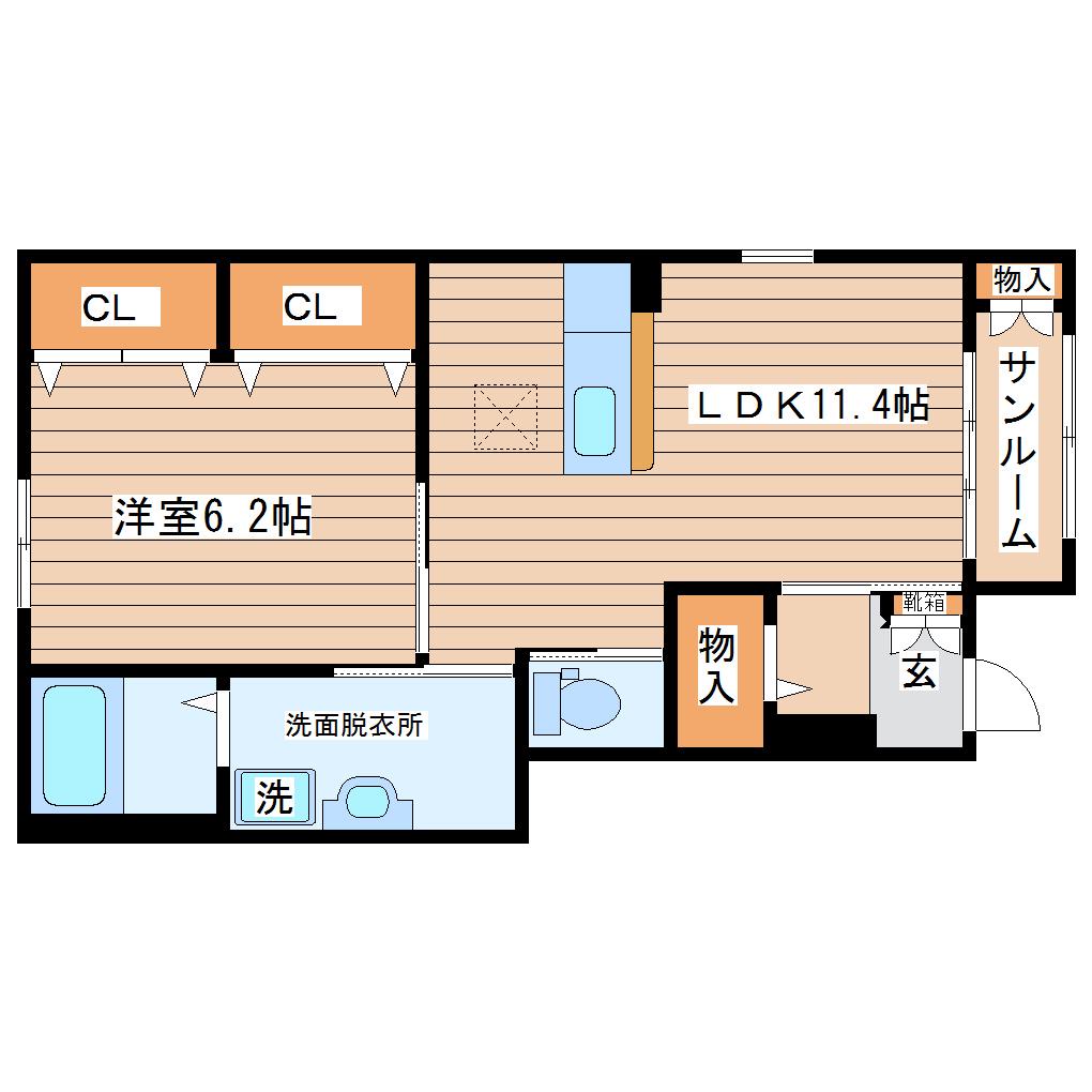 ピースヴィラ楓(1LDK/1階)の間取り写真
