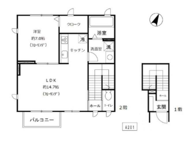 ラシュット・イケ(1LDK/2階)の間取り写真