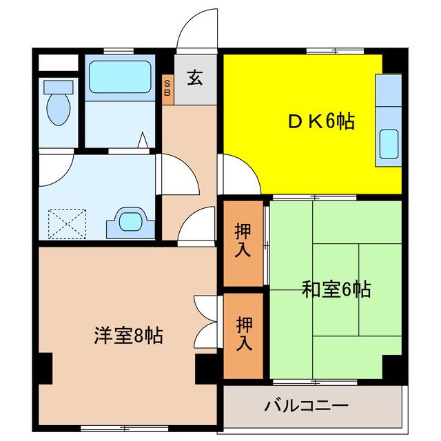 セラビーハウス(2DK/2階)の間取り写真