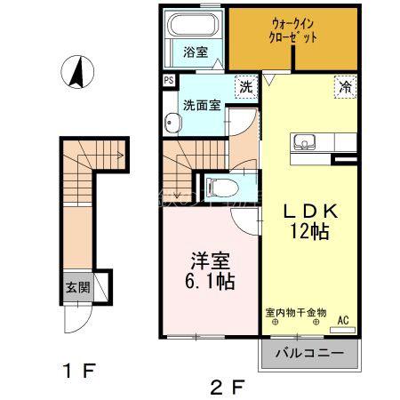 LES SAISON 上岡田(1LDK/2階)の間取り写真