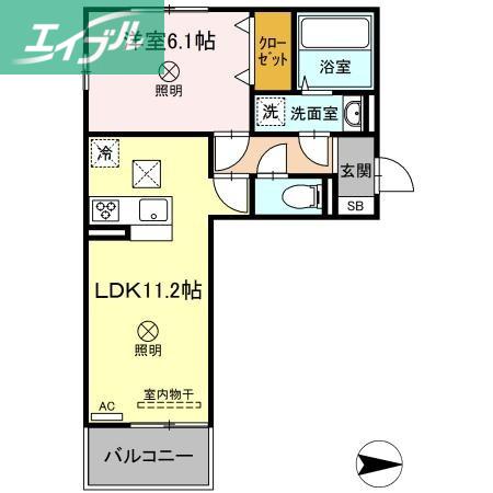クレールD棟(1LDK/2階)の間取り写真