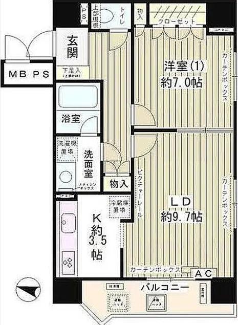 ハイクラッセ日本橋浜町(1LDK/2階)の間取り写真
