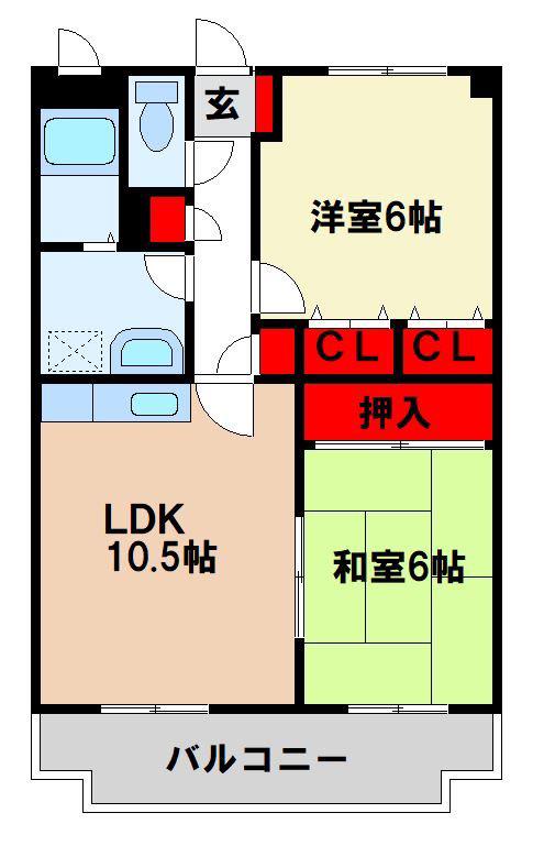 アネックスけやき通(2LDK/3階)の間取り写真