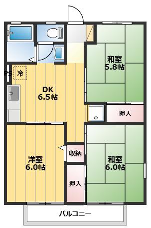 グレースコートI(3DK/2階)の間取り写真