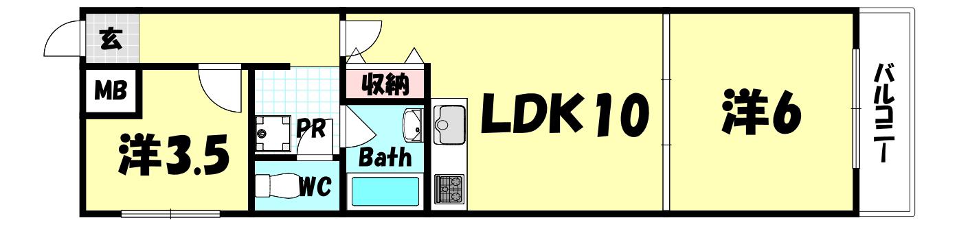 朝日プラザ六甲II(1SLDK/2階)の間取り写真