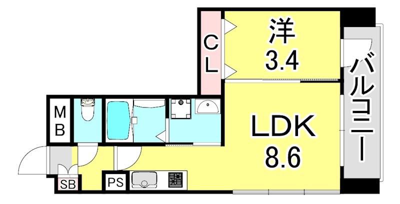 SDグランツ神戸ハーバーウエスト(1LDK/6階)の間取り写真
