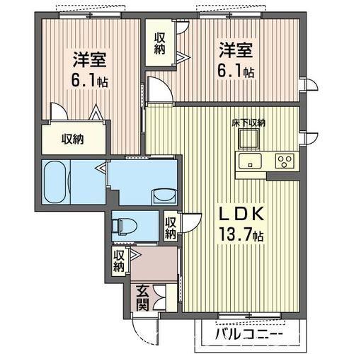 エクセラン 2(2LDK/1階)の間取り写真