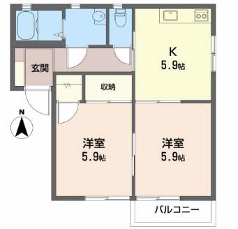 エーデルワイス(2K/2階)の間取り写真