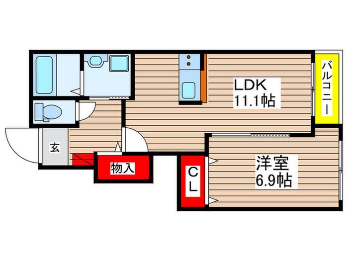 ヒルクレスト サンワ(1LDK/1階)の間取り写真