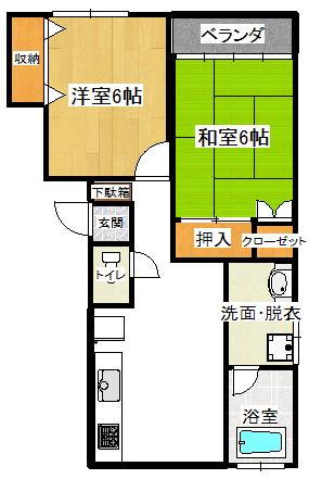 リバーサイド萩(2DK/2階)の間取り写真