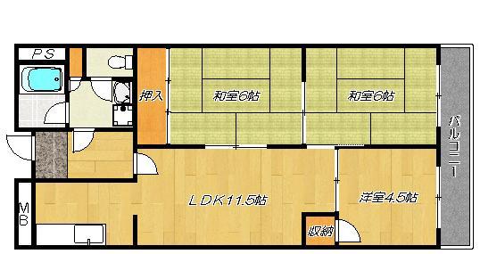 AUBURN石切(3LDK/1階)の間取り写真