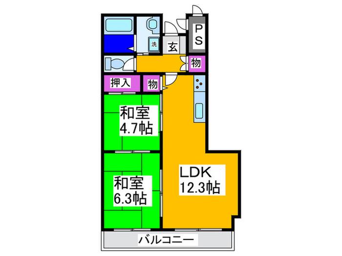 メルクマール・深阪(2LDK/3階)の間取り写真