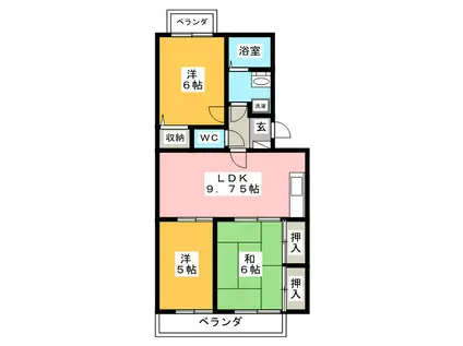 ヴィラージュ大岡A(3LDK/1階)の間取り写真