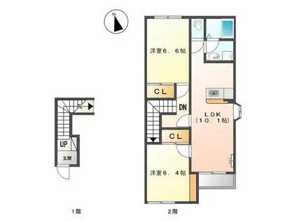 GREEN TOWN(2LDK/2階)の間取り写真