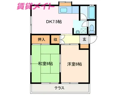 ファミール千代崎 B棟(2DK/1階)の間取り写真