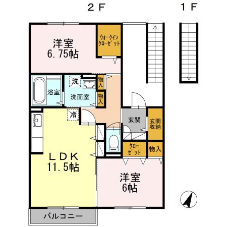 COZYCOURT湘南(2LDK/2階)の間取り写真