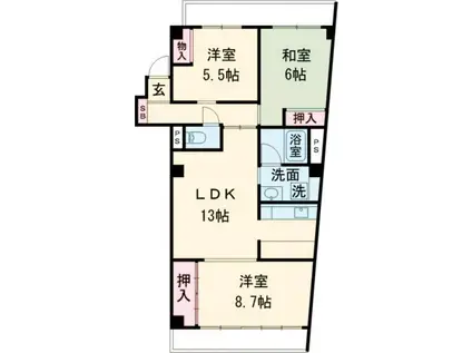 ハーモニー山本(3LDK/5階)の間取り写真