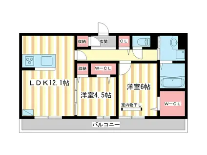 萩I・A棟(2LDK/2階)の間取り写真