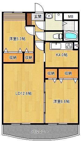 プレジールコート太田(2LDK/2階)の間取り写真