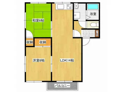 リバティーハウスB棟(2LDK/2階)の間取り写真