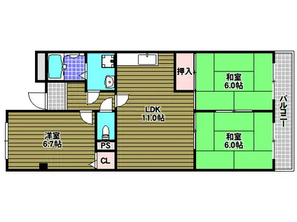 ドミール仲谷2号館(3LDK/3階)の間取り写真