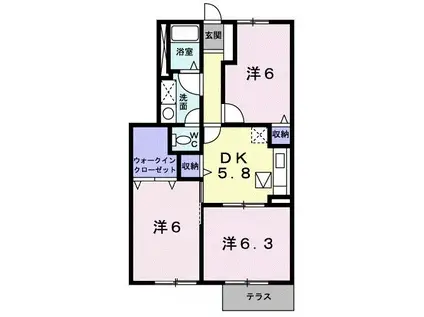 パパイヤプレースA(3K/1階)の間取り写真