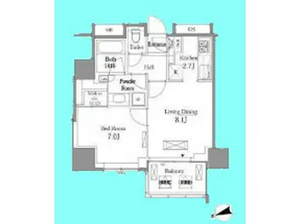 レジディアタワー目黒不動前(1LDK/13階)の間取り写真