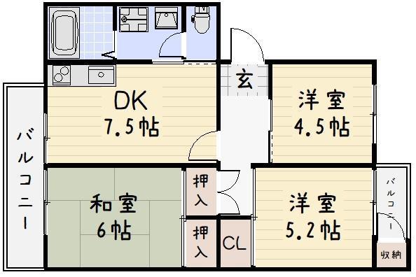 第二ACビル(3DK/2階)の間取り写真