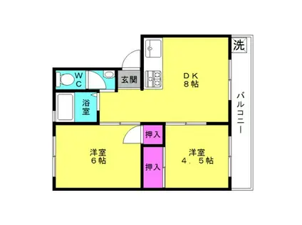 T・ウエストマンション(2DK/1階)の間取り写真