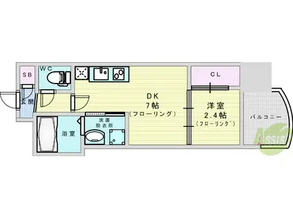 セレニテ西中島アリア弐番館(1DK/2階)の間取り写真
