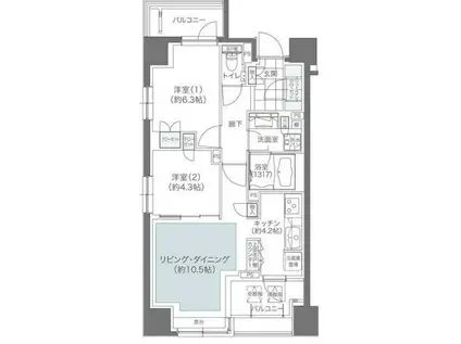 メゾンカルム本郷(2LDK/6階)の間取り写真