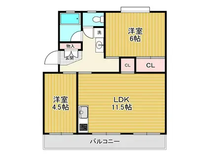 清水が丘コーポラス(2LDK/5階)の間取り写真