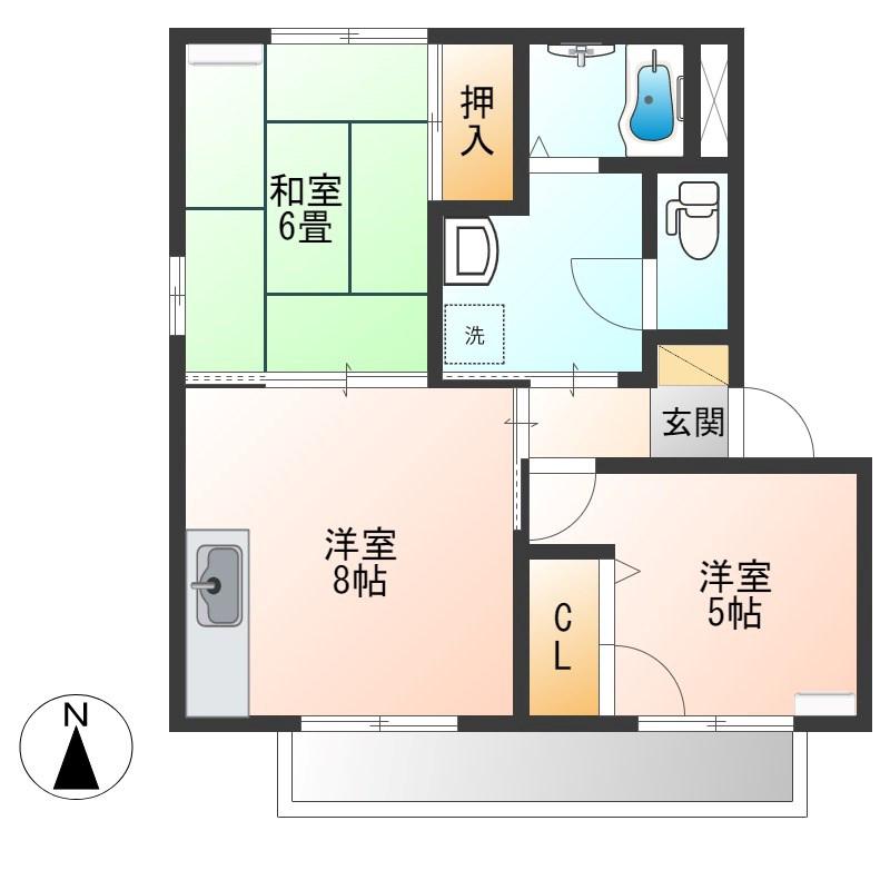 フォンテーヌT&HB棟(2DK/2階)の間取り写真