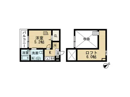 プレリュード左京山(1K/2階)の間取り写真