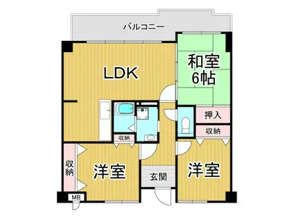 オーベルジュ宝塚(3LDK/2階)の間取り写真