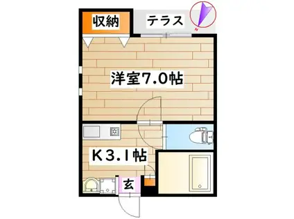 フォレ ノアール(1K/1階)の間取り写真