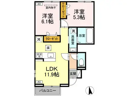 フォルテーヌ・イイクラⅡ(2LDK/1階)の間取り写真