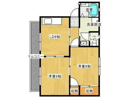 JR小野田線 小野田港駅 徒歩3分 2階建 築27年(2DK/2階)の間取り写真