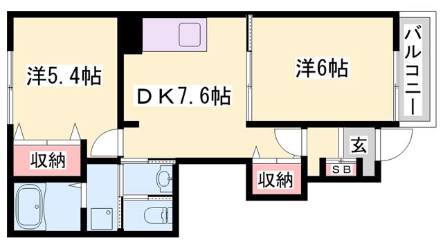 グレイスフル・ヴィラI(2DK/1階)の間取り写真