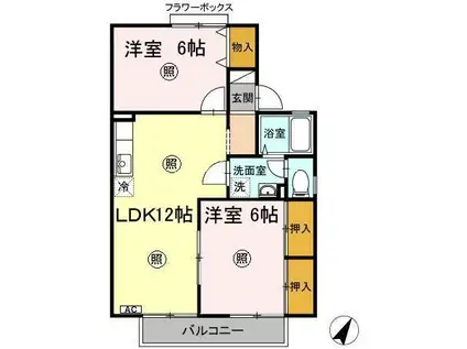 クレール皆春B(2LDK/2階)の間取り写真