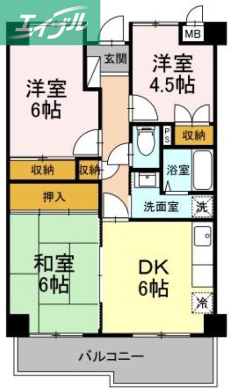 クオーレ花尻(3DK/3階)の間取り写真