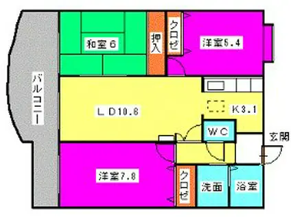 ジョーヴァネソプラ(3LDK/2階)の間取り写真
