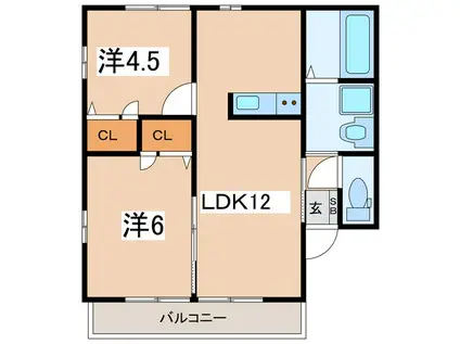 ソレーユオオサワ A棟(2LDK/2階)の間取り写真