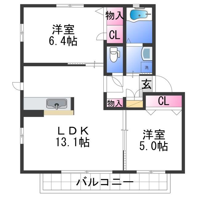 JR和歌山線 岩出駅 徒歩44分 2階建 築17年(2LDK/2階)の間取り写真