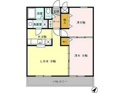 シャトー山の手(2LDK/2階)の間取り写真