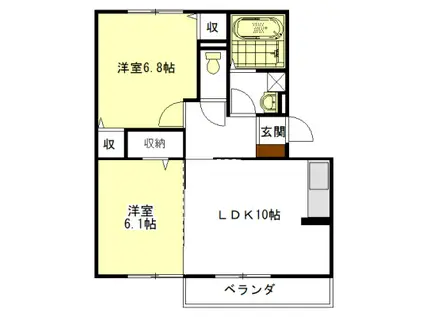 グリュックIII(2LDK/2階)の間取り写真
