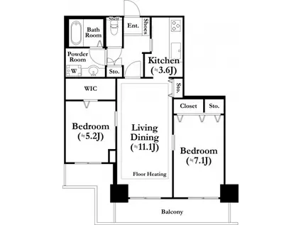 河田町ガーデン(2LDK/12階)の間取り写真