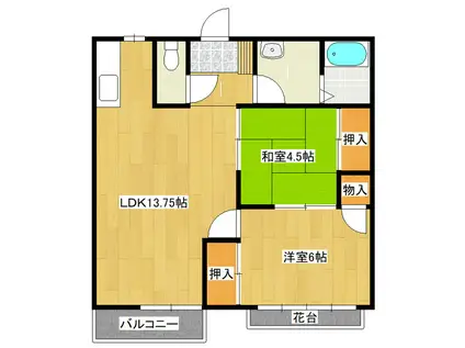 パルテールグランA棟(2LDK/1階)の間取り写真