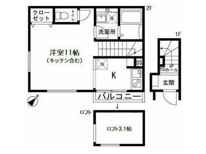フォレストガーデン(ワンルーム/2階)の間取り写真