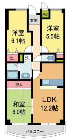 ウエストヒルズI(3LDK/2階)の間取り写真